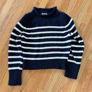 J. Crew Navy and White Striped Turtleneck Sweater